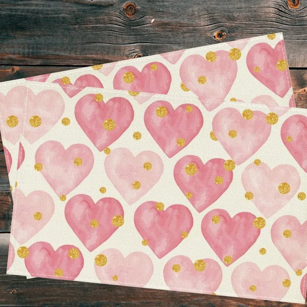 Valentines Day Placemats 4pc Pink Heart Table Decor Wedding Party Decorations